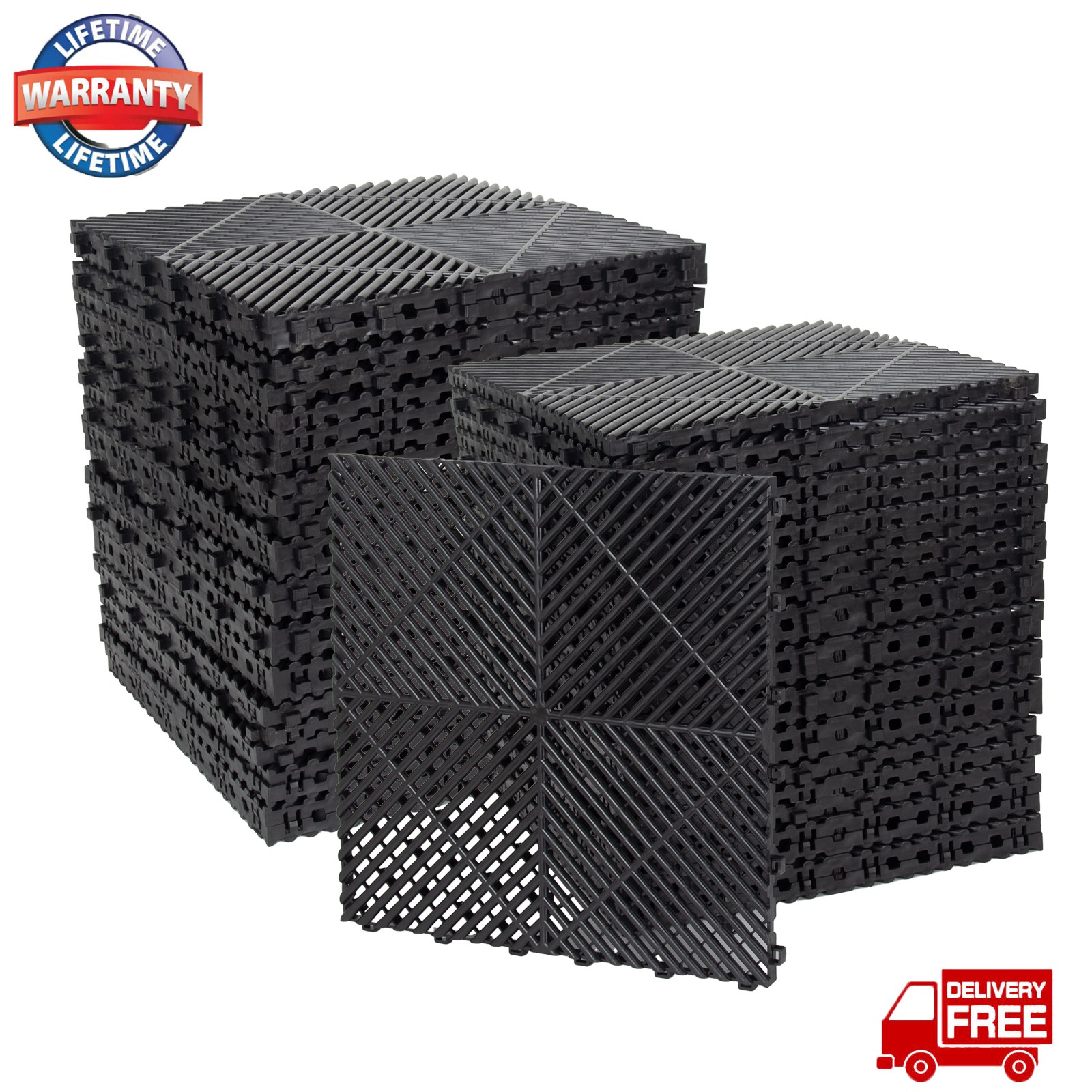 0.68″ Thick Garage Flooring Tiles 50Pcs Interlocking Drainage Deck Tile Black