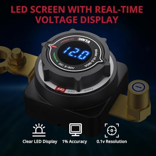 Battery Disconnect Switch 12V with Voltage Display, DC 5-80V 300A Battery