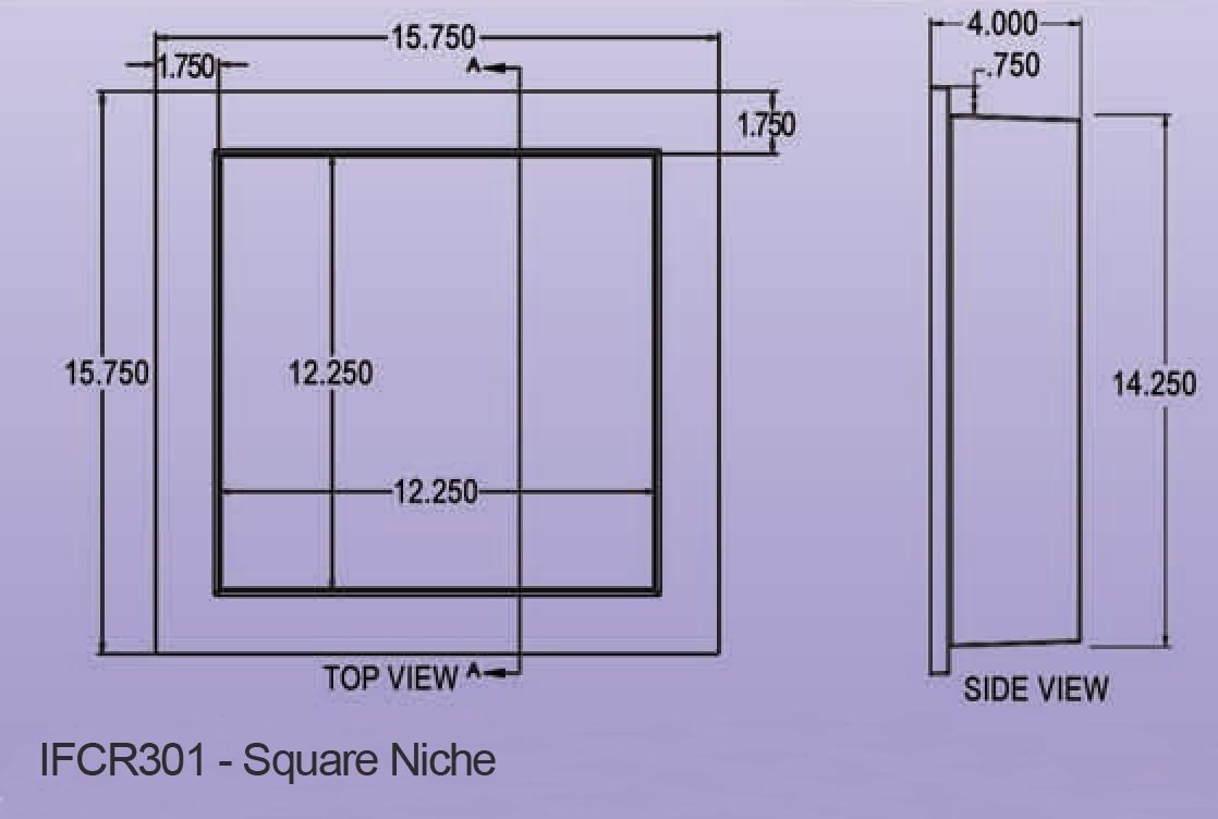 Ready-Made Ready to Tile Square Niche Waterproof 14 x 14 Made in the USA Flange