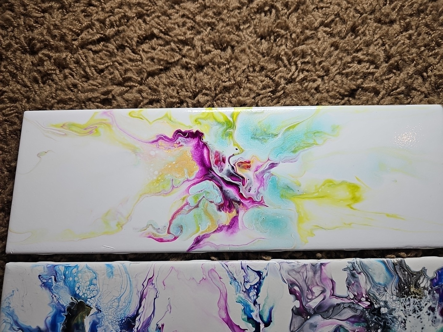 Set of Four Stunning Custom Art Painted 4-1/4 in. x 12-7/8 in. Ceramic Subway #5