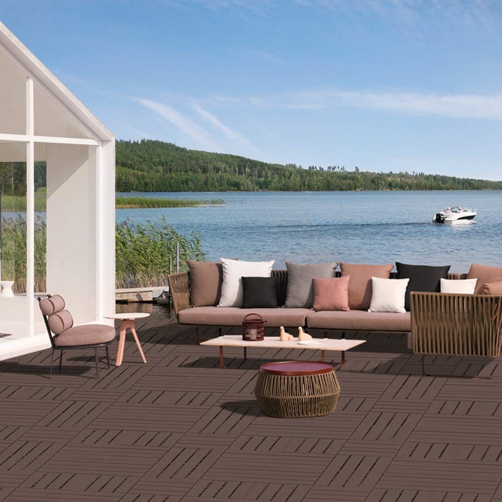 Patio Deck Tiles, 12 x 12 inches Composite Interlocking Decking Tile, Four Sl…