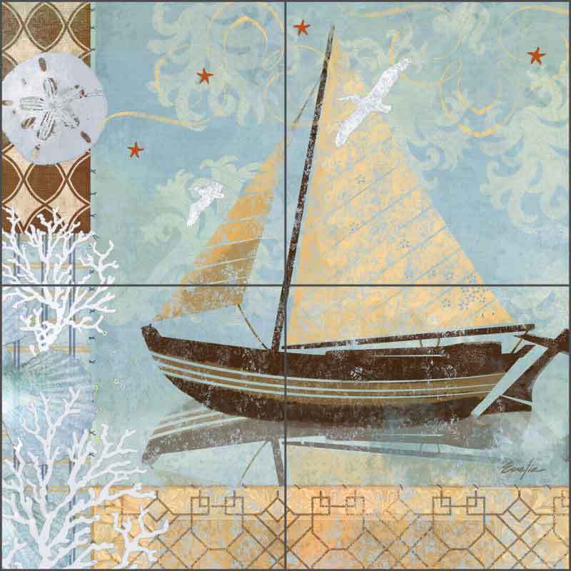 Ceramic Tile Mural Kitchen Shower Evelia Sailboat Boat Art OB-ES75d