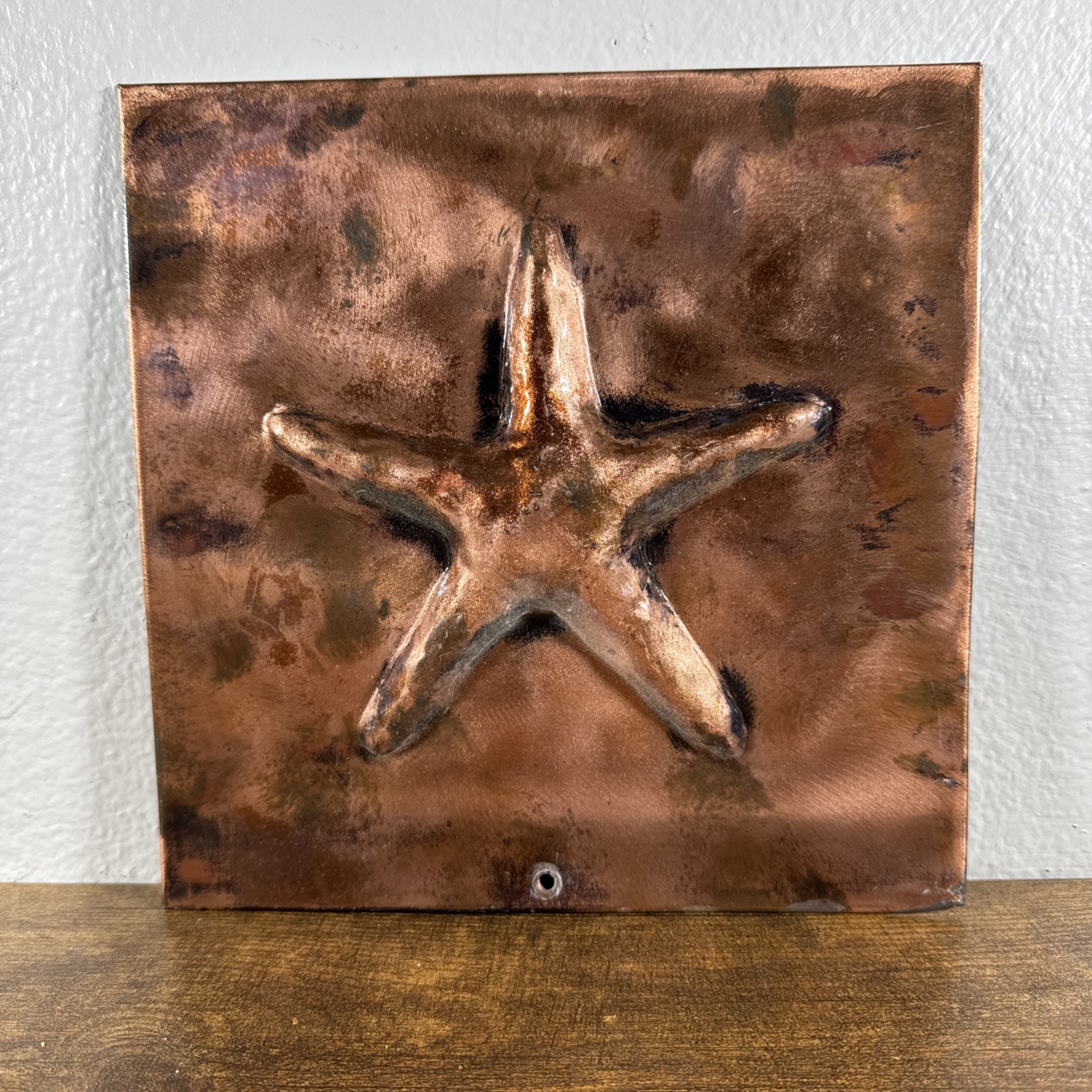 8.5 X 8.5 COPPER PATINA DECORATIVE WALL TILE SEA STAR SEA LIFE