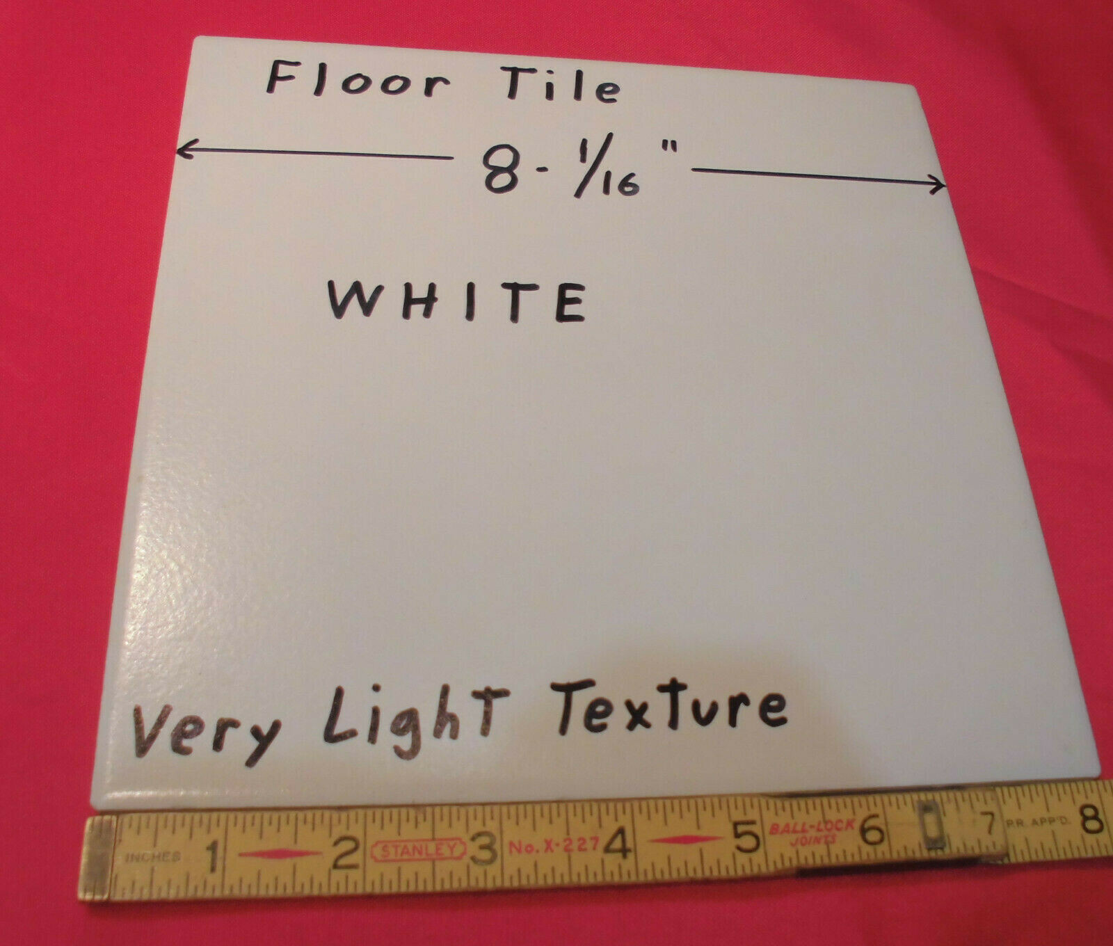 1 pc. White Ceramic Floor Tile: 8″ X 8″ very light textured, New Old Stock