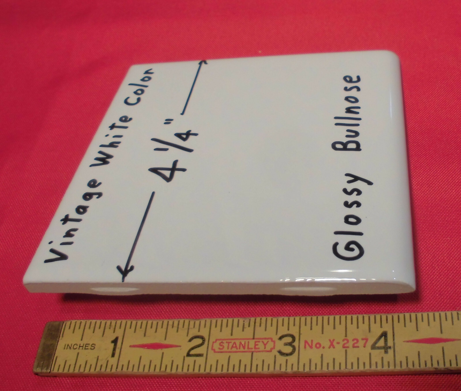 1 pc. *Vintage White* 4-1/4″ Glossy Ceramic Bullnose Trim Tile: Flat Type, NEW