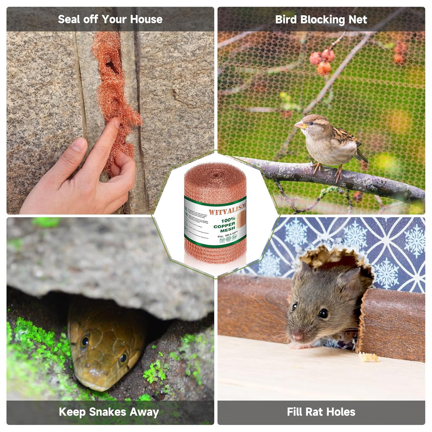 Copper Mesh Rodent Control, 5In X 32Ft Premium Copper Wool Ideal for Hole Blocki