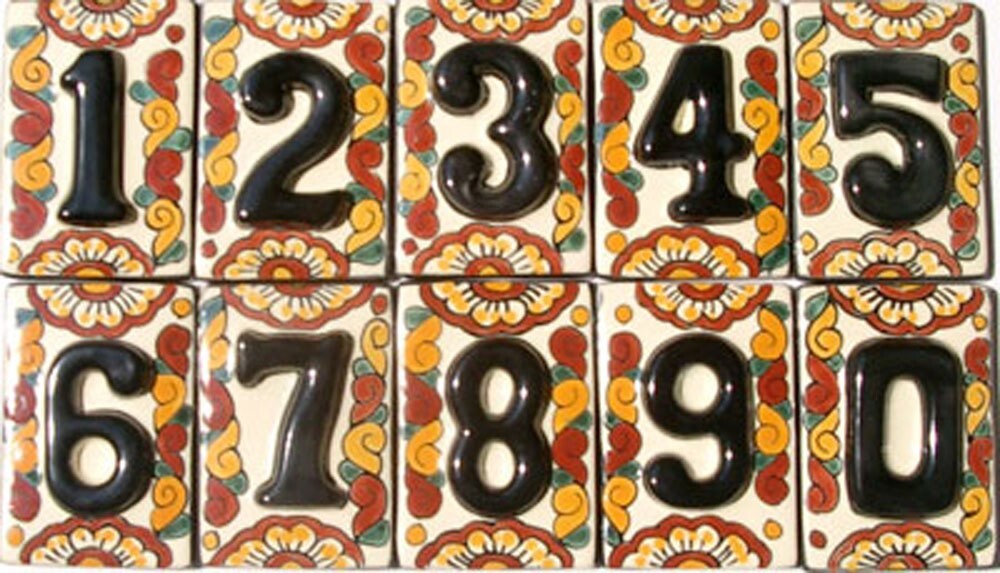 2 BLUE Mexican Tiles House Numbers High Relief & Vertical Frame