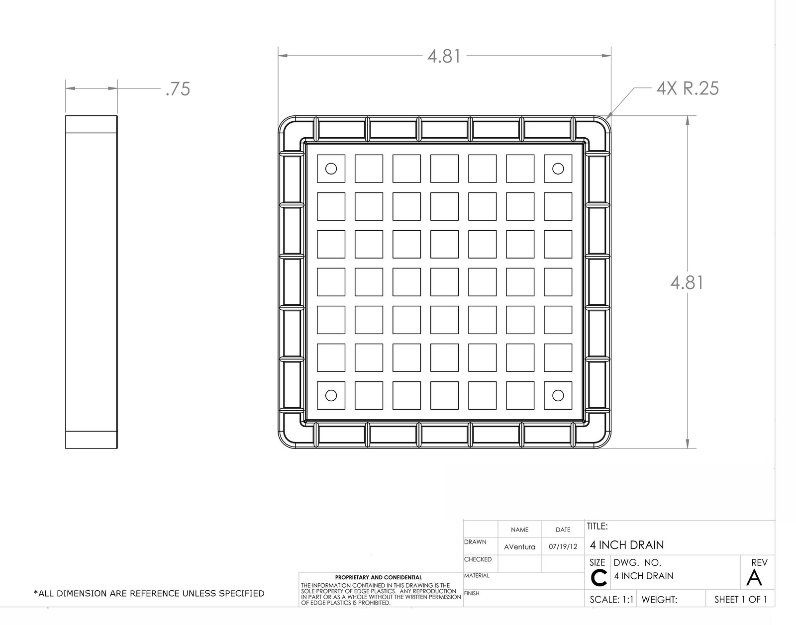 Tile Drain Insert 5 in Square Shower Drain Available In 4 Colors, Made in the US