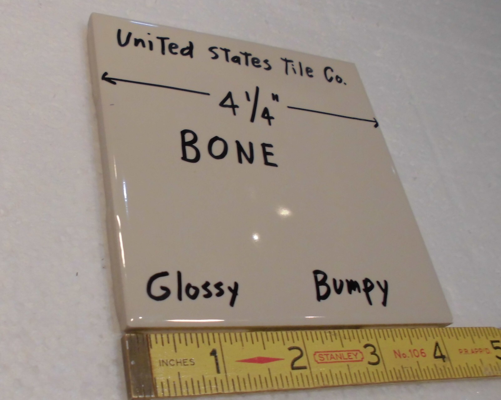 1 pc. Glossy Ceramic Tile *Bone Color* 4-1/4″ New Stock, Large Bumps