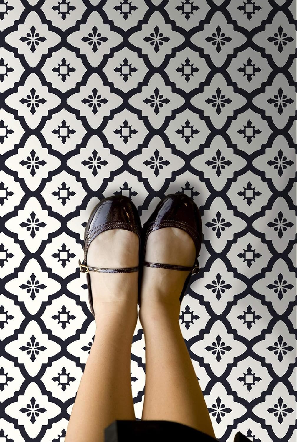 Comet Peel & Stick Vinyl Tiles, Black Geometric 12×12, Water-Resistant Pack o…