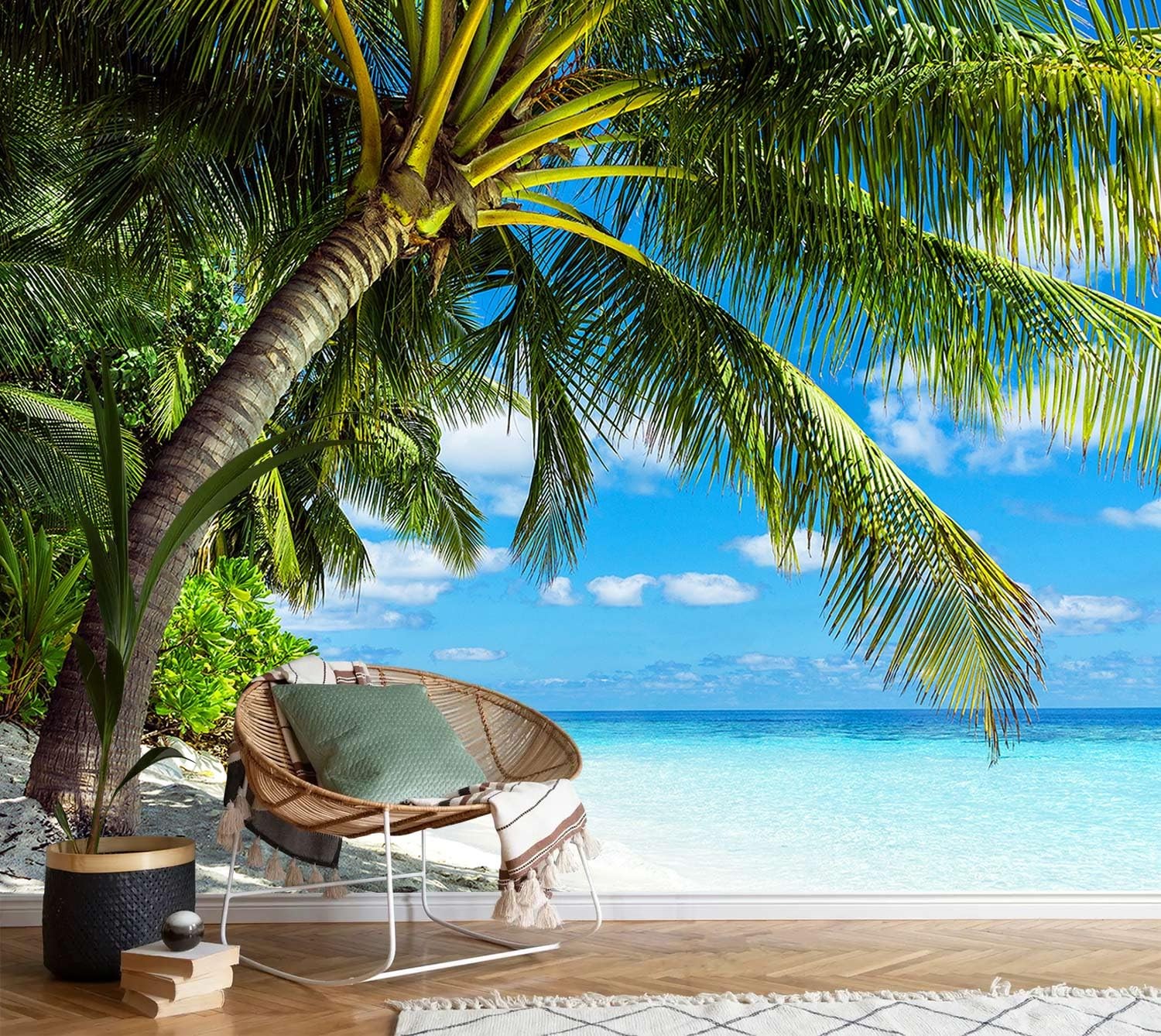AFZEVEBBeach Wall Mural Tropical Palm Tree Landscape Wallpaper for Bedroom 15…