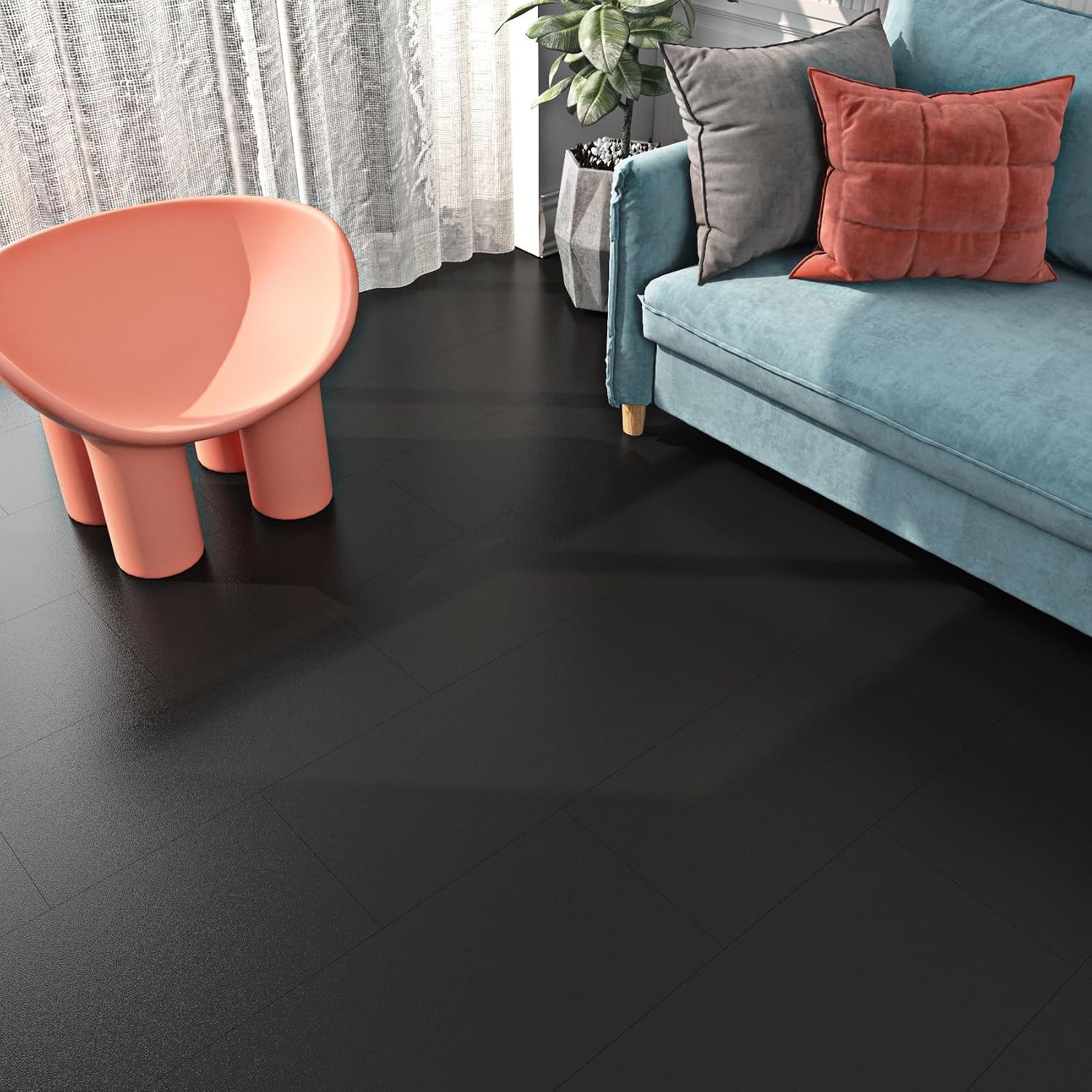 12″x24″ Peel and Stick Floor Tile Waterproof Black Vinyl Flooring Planks Peel