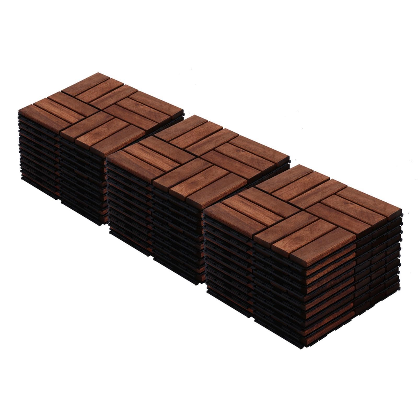Acacia Wood Interlocking Deck Tiles Checker Pattern, 30 PCS 12″ x 12″ Square