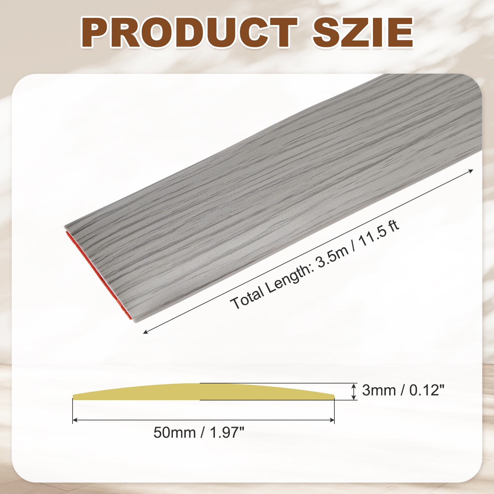 Floor Transition Strip (1.97″/ x 11.5ft) PVC Floor Strips New Gray Wood Grain
