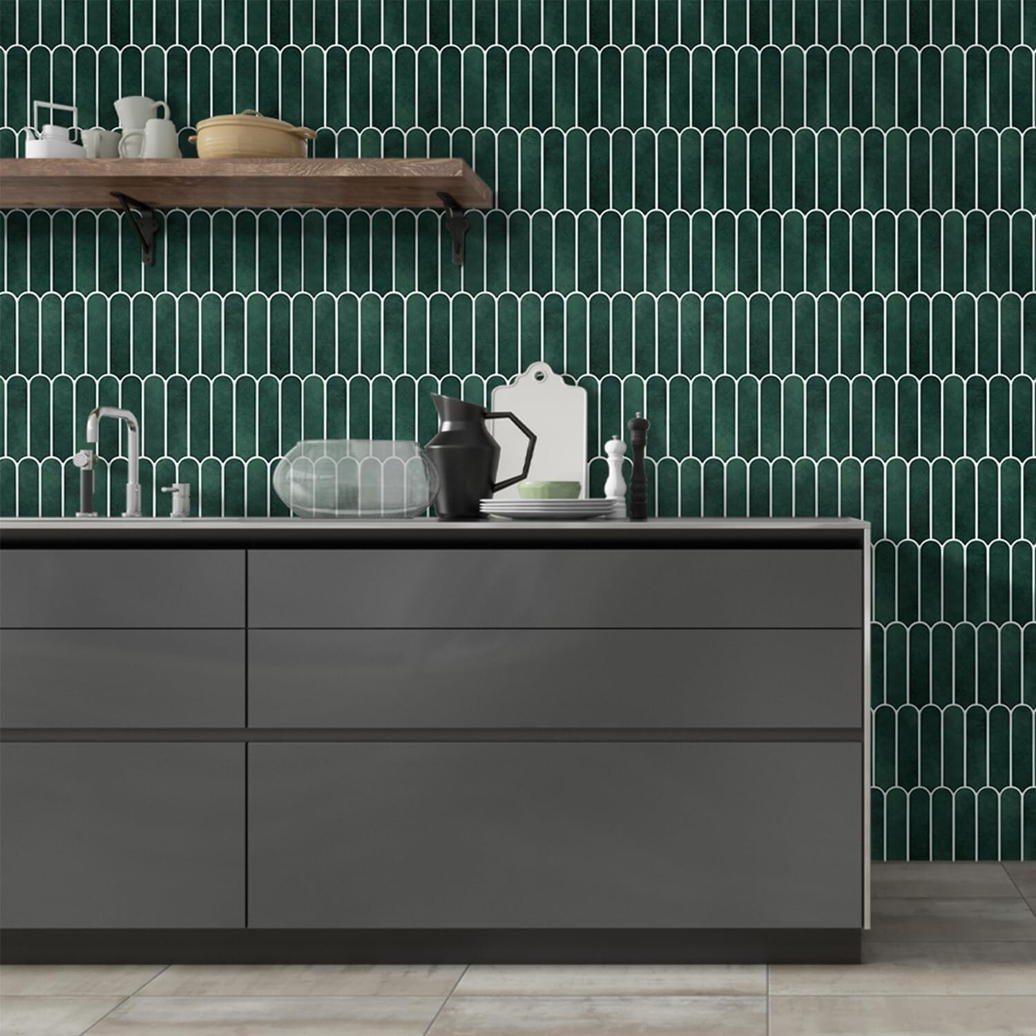 Commomy Decor Faux Tile Matte Peel Backsplash Forest Green 10 Sheets 11.8″x11.8″