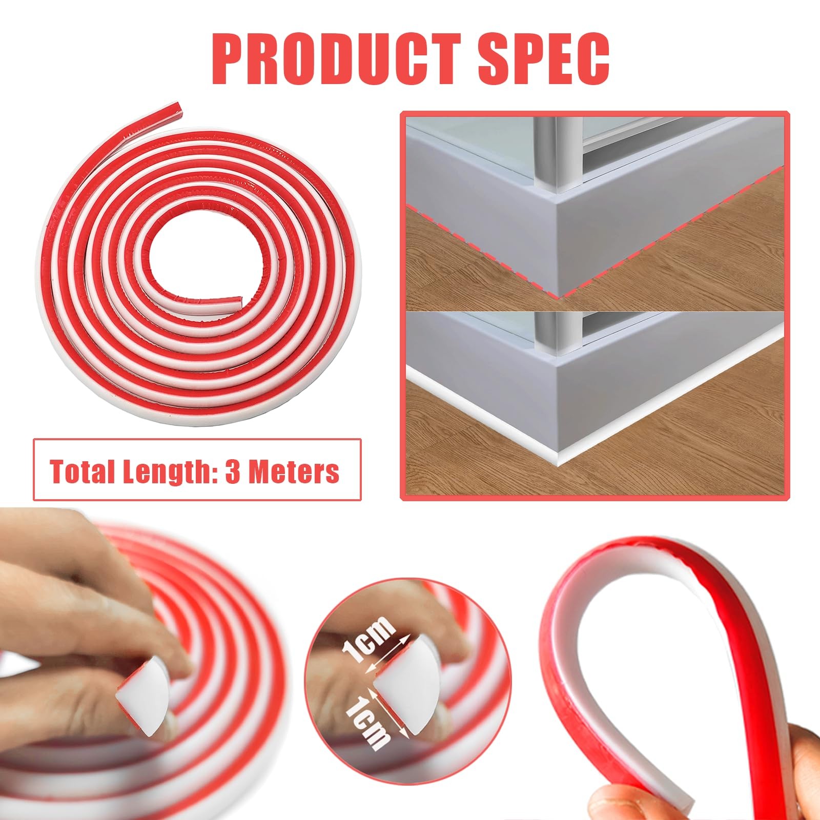 Flexible Quarter Round Caulking Strip Molding Trim, White Double-Sided Self-A