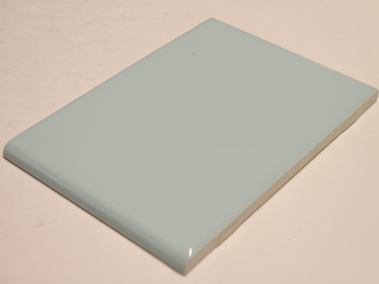 Vtg AO Ceramic Tile WIDE Rectangle 4 1/2″ x 6″ Lt. Blue-Green Gloss Bullnose NOS