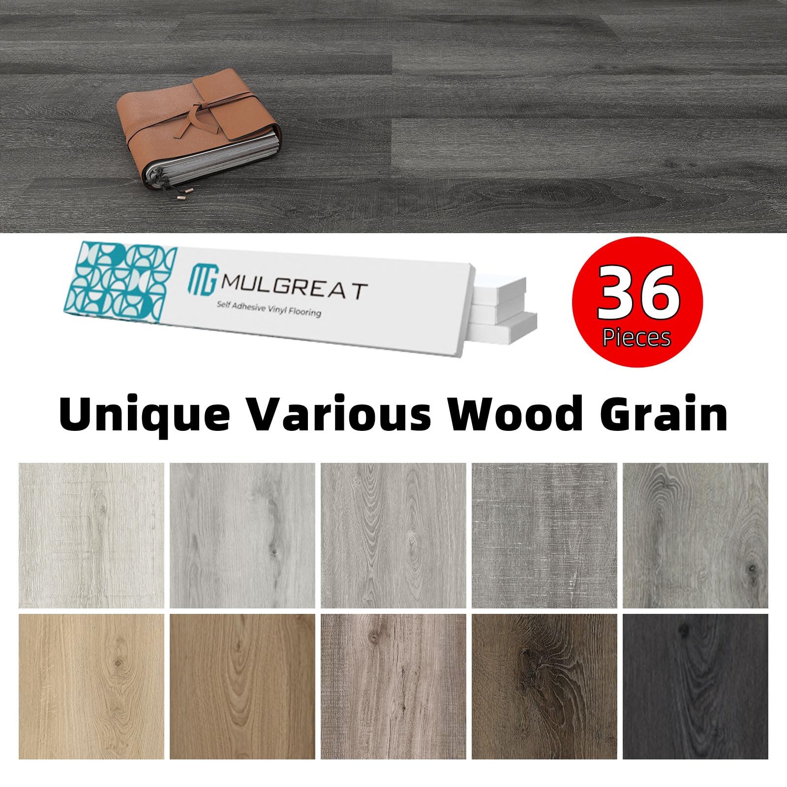 Peel and Stick Floor Tile, 54 Sq.Ft 36 Pieces 36″x6″ Long Vinyl Flooring, 1.5…