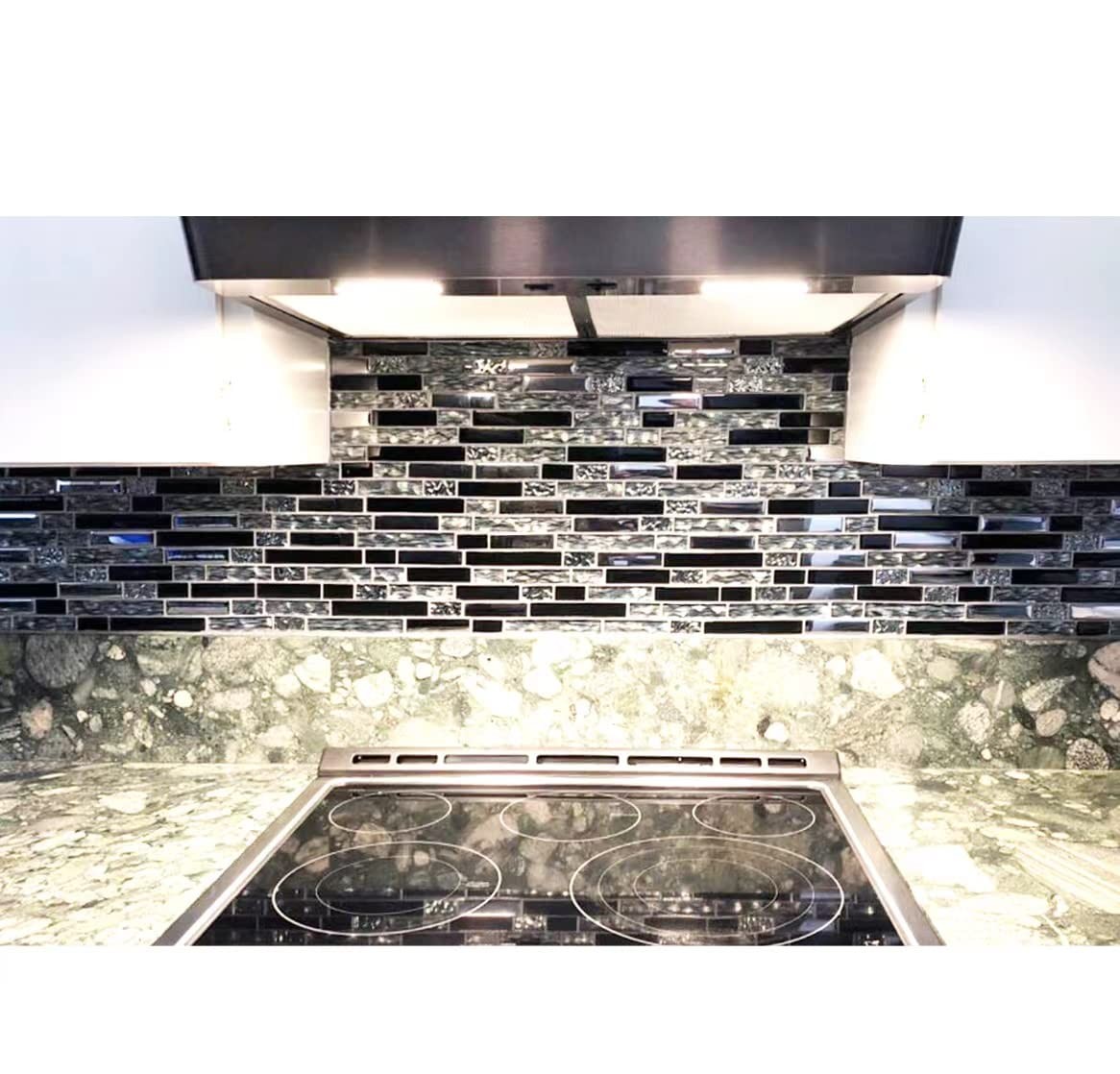Glass Metal Tiles Art Mosaic Silk Black Crystal Glass Chrome Silver Steel Acc…