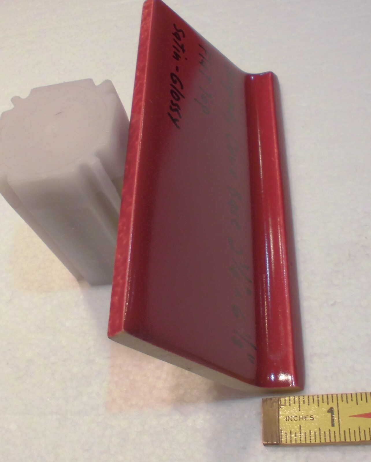 1 pc. Satin Gloss Burgundy: Flat Top base/cove Ceramic Tile: 2-3/4″ X 6-1/8″