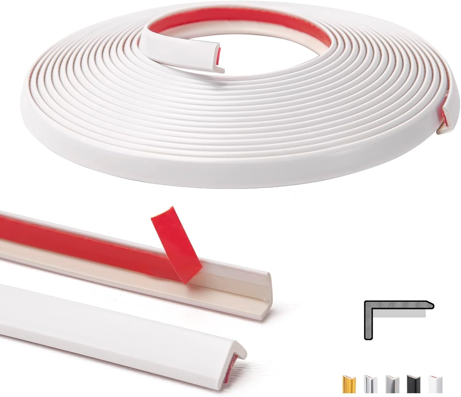 20ft Outside Vinyl Corner Trim Peel and Stick for Tile and Wall Edges, Furnit…