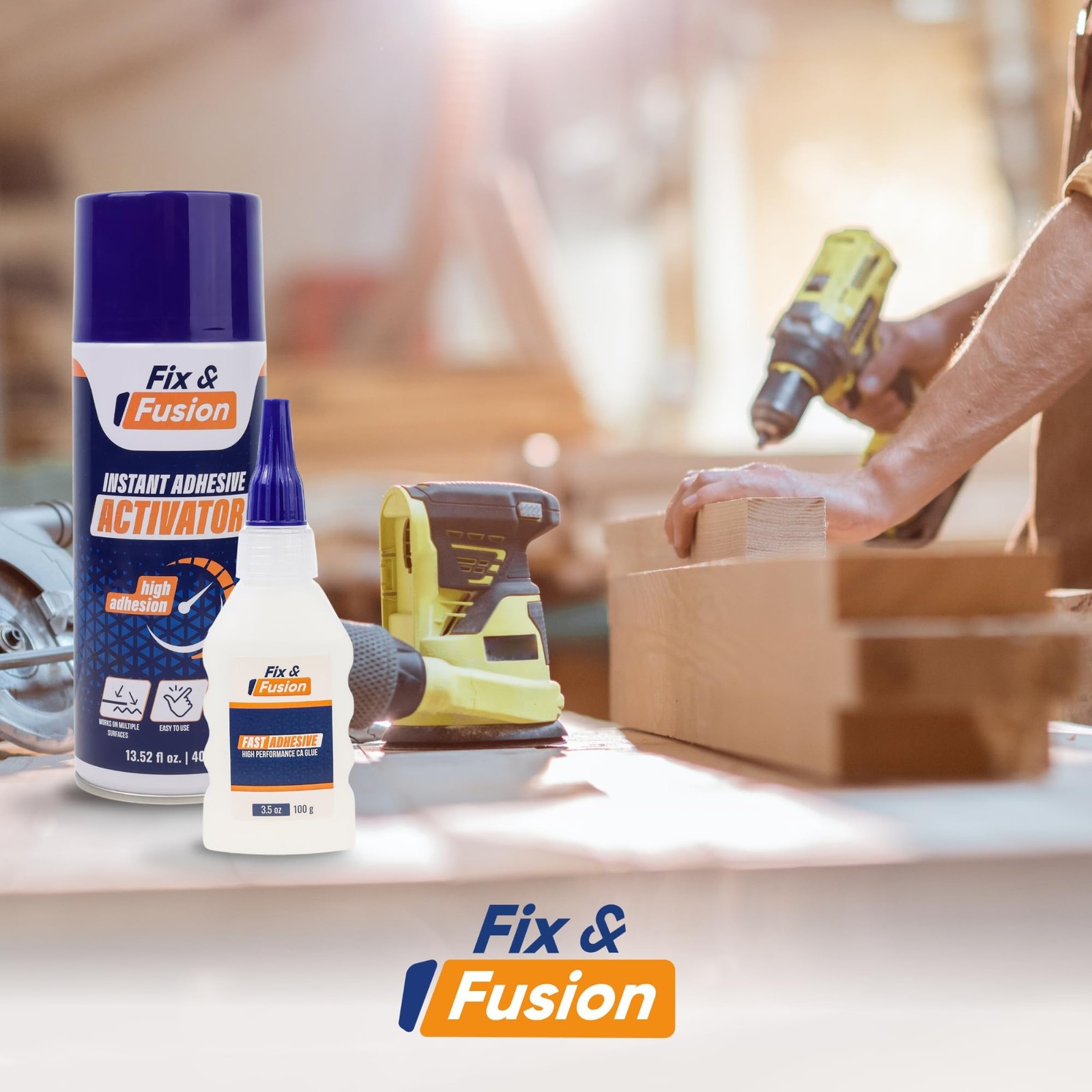 FIX & FUSION Ca Super Glue (3.5 Oz) with Activator Spray (13.5 Fl Oz) Set, Fa…