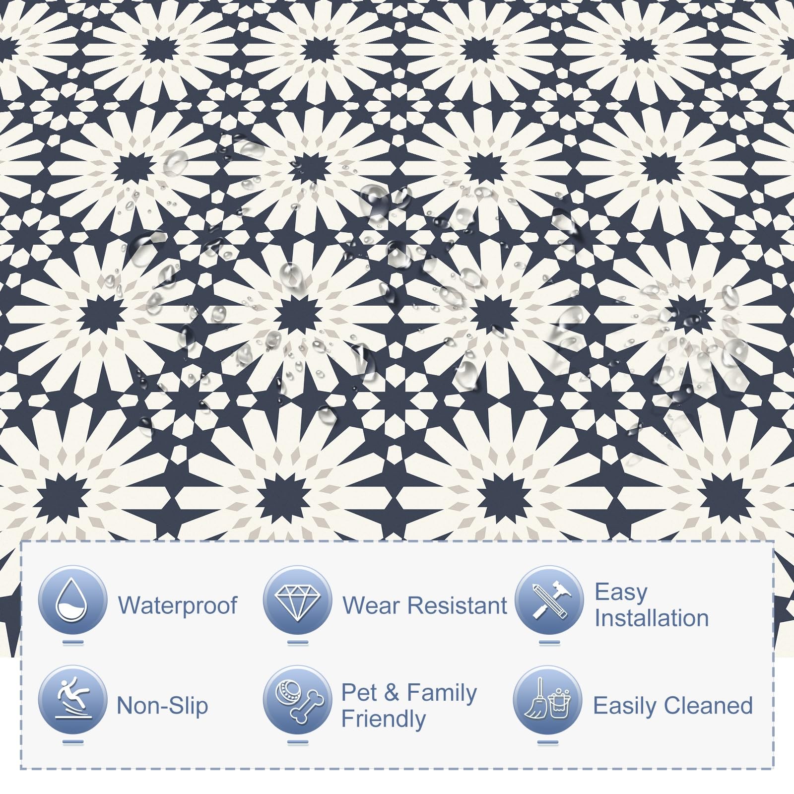 MORCART 20pc 7.87″ Dark Blue Floral Floor Tile