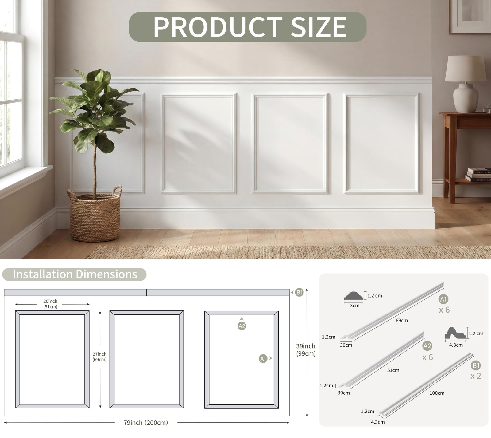 Pre-Cut 3 Set Peel and Stick Wall Molding Trim Kit, 20″ x27″, Paintable Prema…