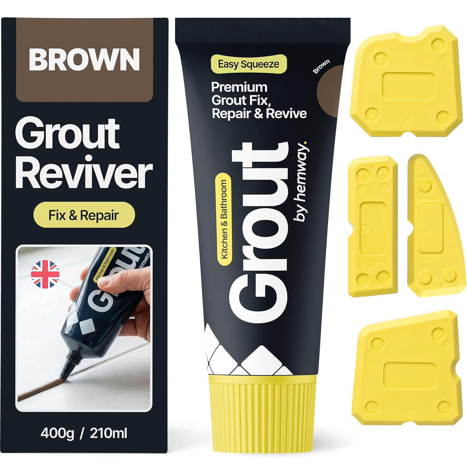 Brown Grout Reviver Kit | Ready Mixed Grout Repair 400G / 210Ml with 4 Piece Pro