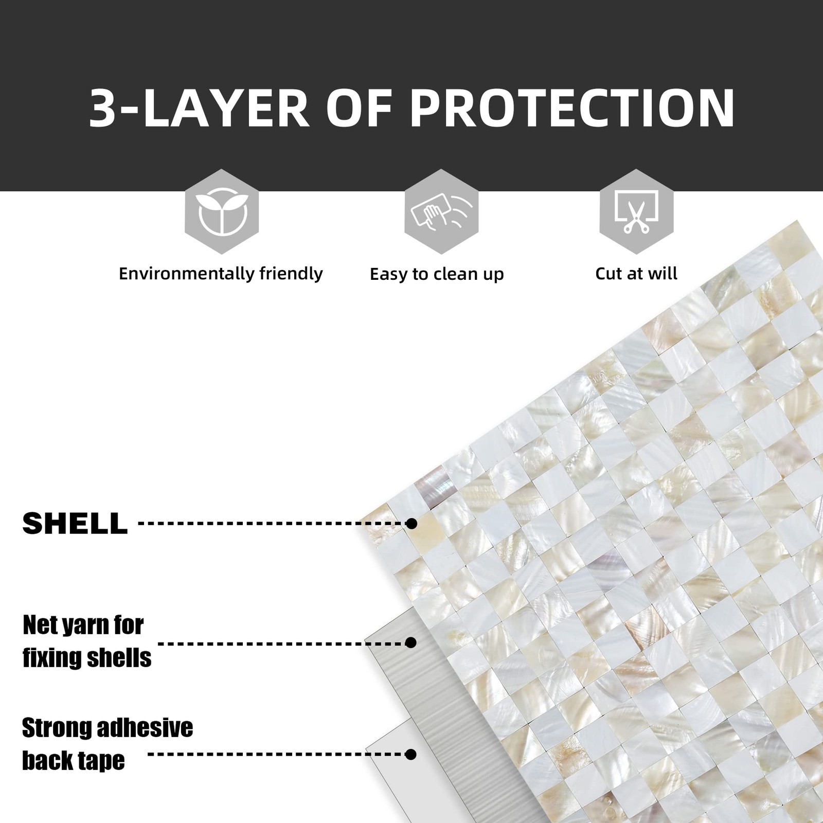 Peel and Stick Mother of Pearl Shell Backsplash Tiles, White & Natural