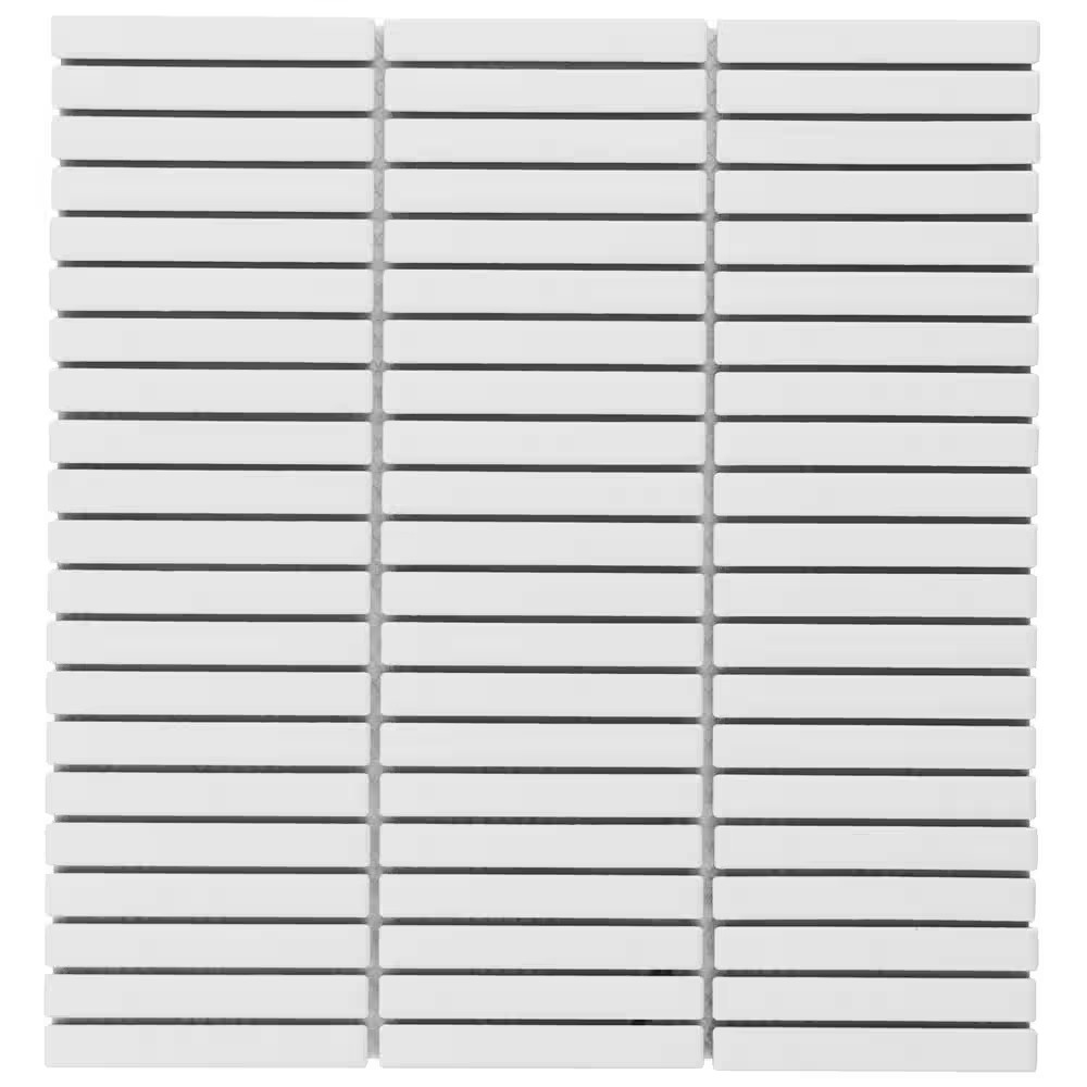Motif Stacked White Matte 11.19 In. X 11.9 In. Porcelain Mosaic Floor and Wall T
