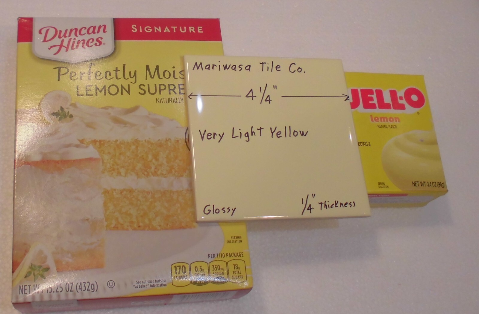 1 pc. Very Light Yellow: 4-1/4″ Glossy Ceramic Tile, 1/4″ Thick, by Mariwasa Co.