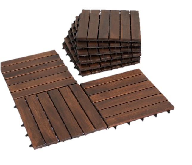Victory Relax Deck Tile Acacia Wood Brown 6 Slats 11.8 x 11.8 in Outdoor