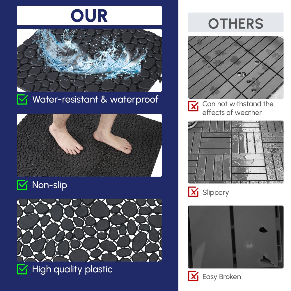 60Pcs 12 x 12 Inch Black Interlocking Deck Tiles Plastic Anti-slip Bathroom