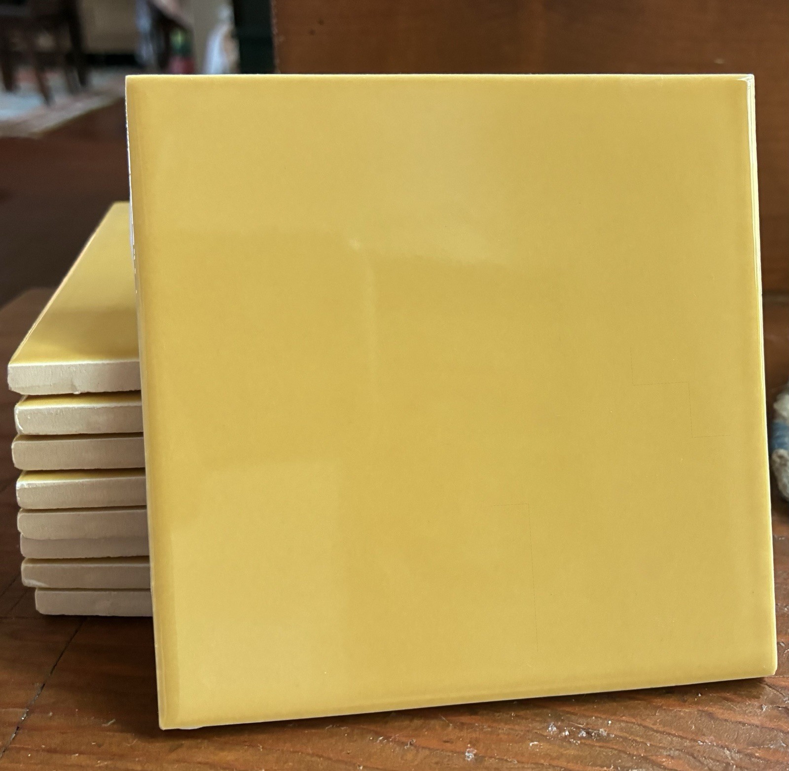 Lot of 9 Ceramic Roca Tile Mustard Yellow 4-1/4″ x 4-1/4″ USA