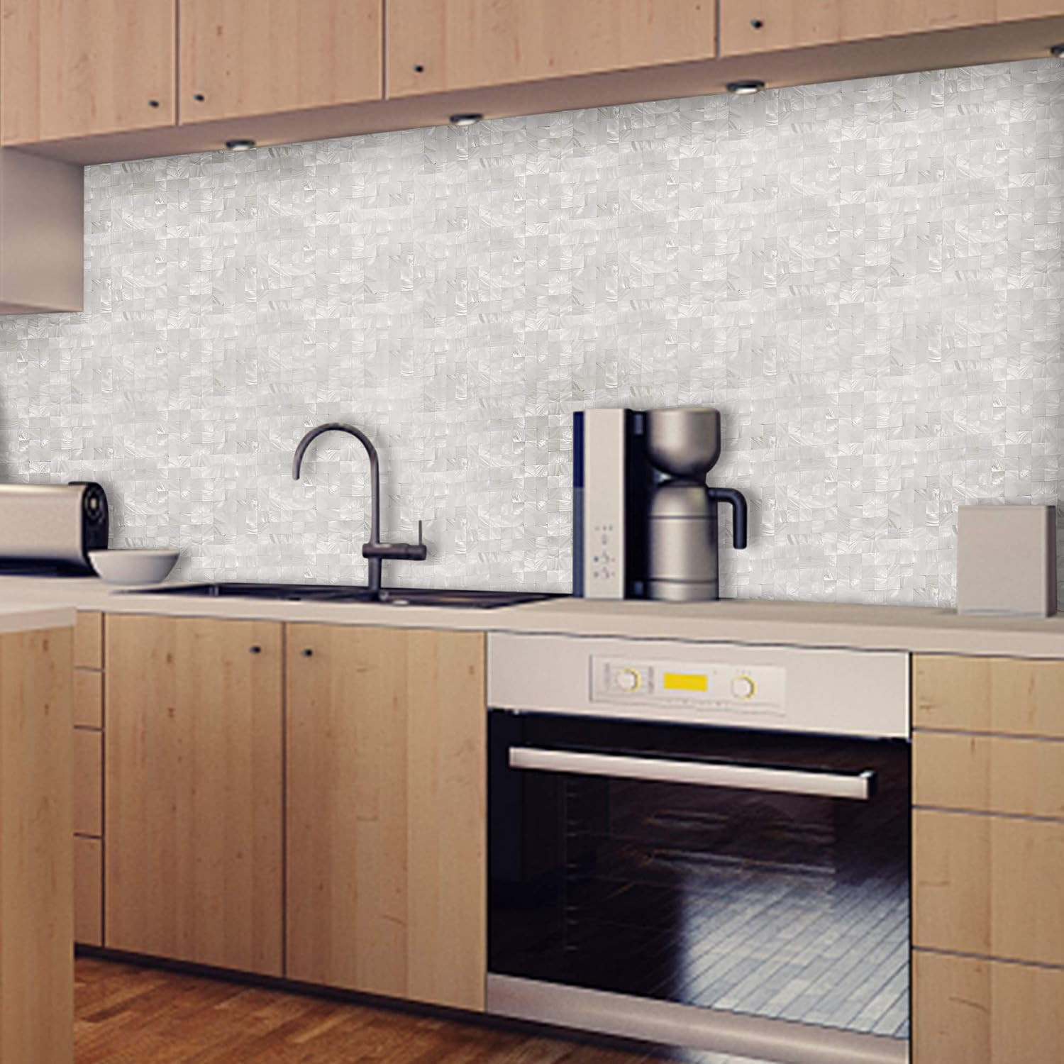 Mother of Pearl Peel and Stick Tile Backsplash 6PCS Ivory White Decor