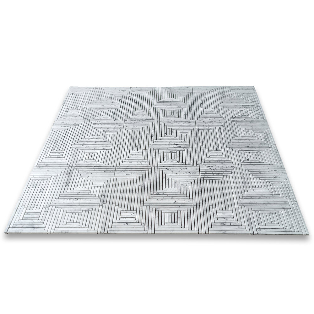 C7PXH Carrara White Marble Maze Mosaic Tile Random Linear Mixed Strip Honed