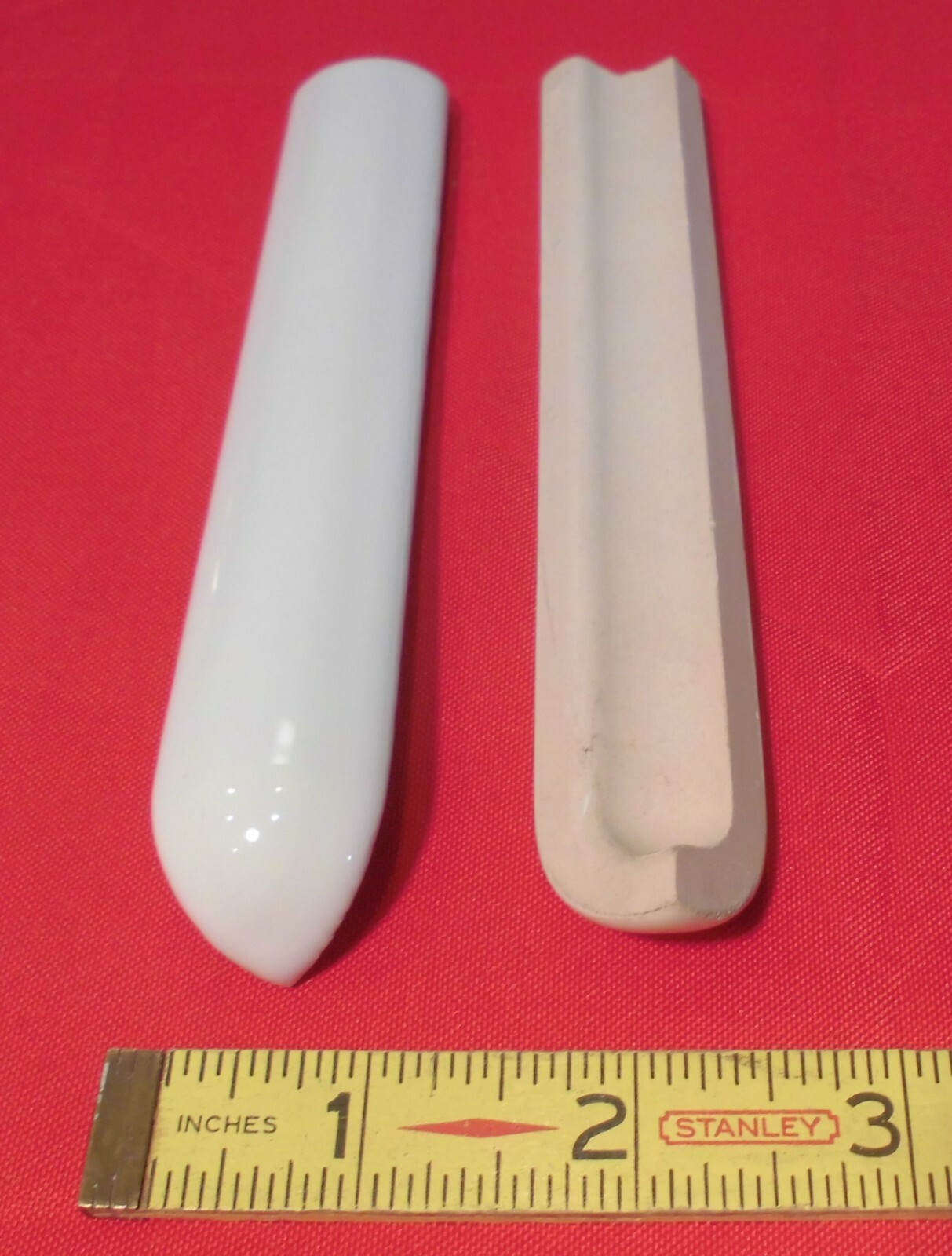 2 pcs. *Gloss White* Ceramic Quarter Round Tiles 1″ X 6″ Finished Corner Beak