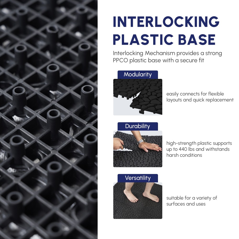 60Pcs 12 x 12 Inch Black Interlocking Deck Tiles Plastic Anti-slip Bathroom