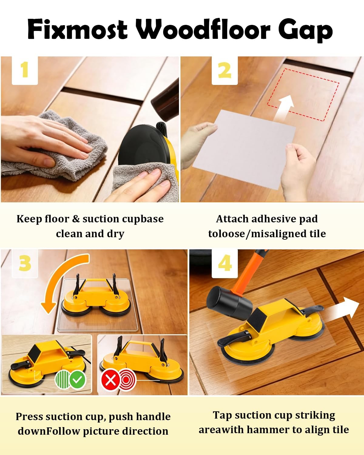 Happyer Floor Gap Fixer Tool Kit Dual Suction Cup Carbon Steel Laminate