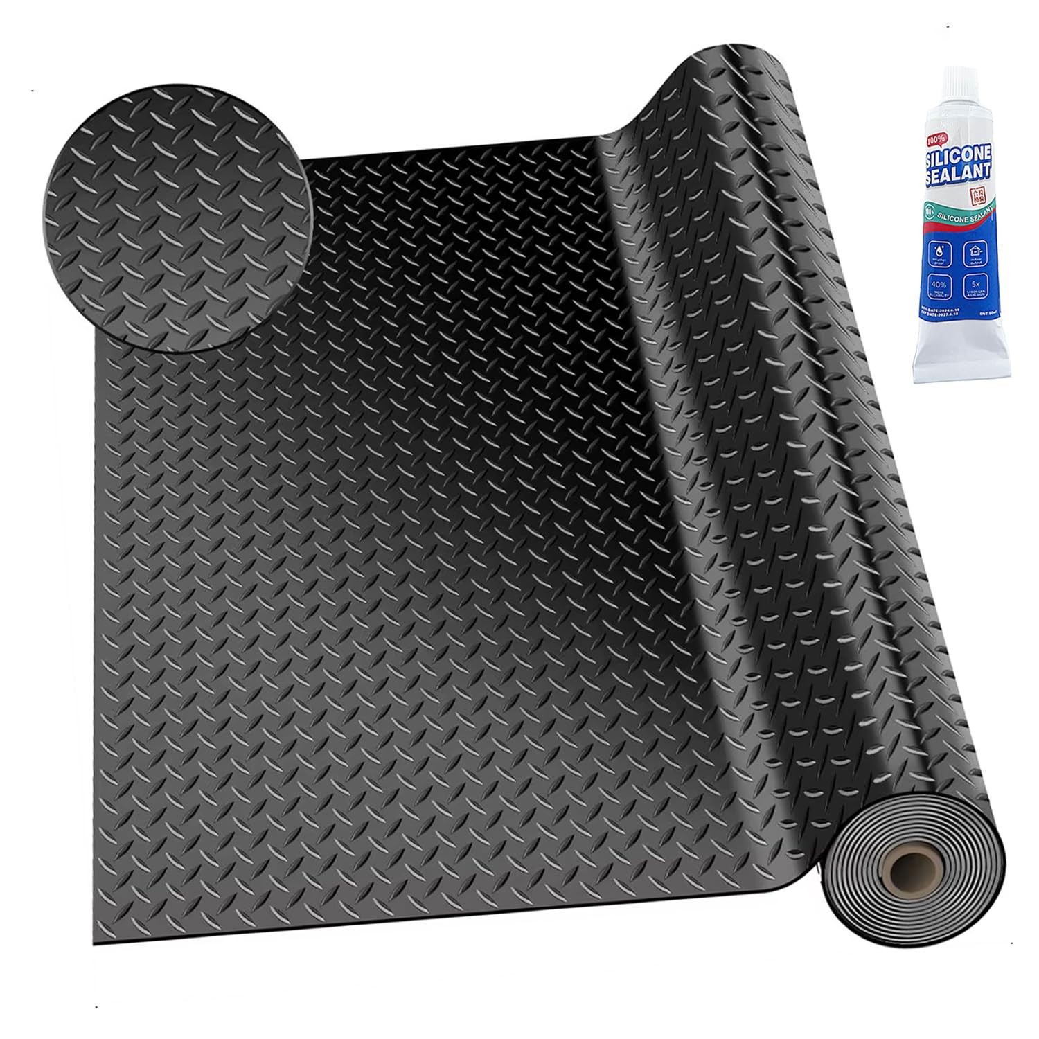 ZERITO 3mm Thin Diamond-Plate Rubber Flooring Roll, 2X 4 ft Waterproof Anti S…