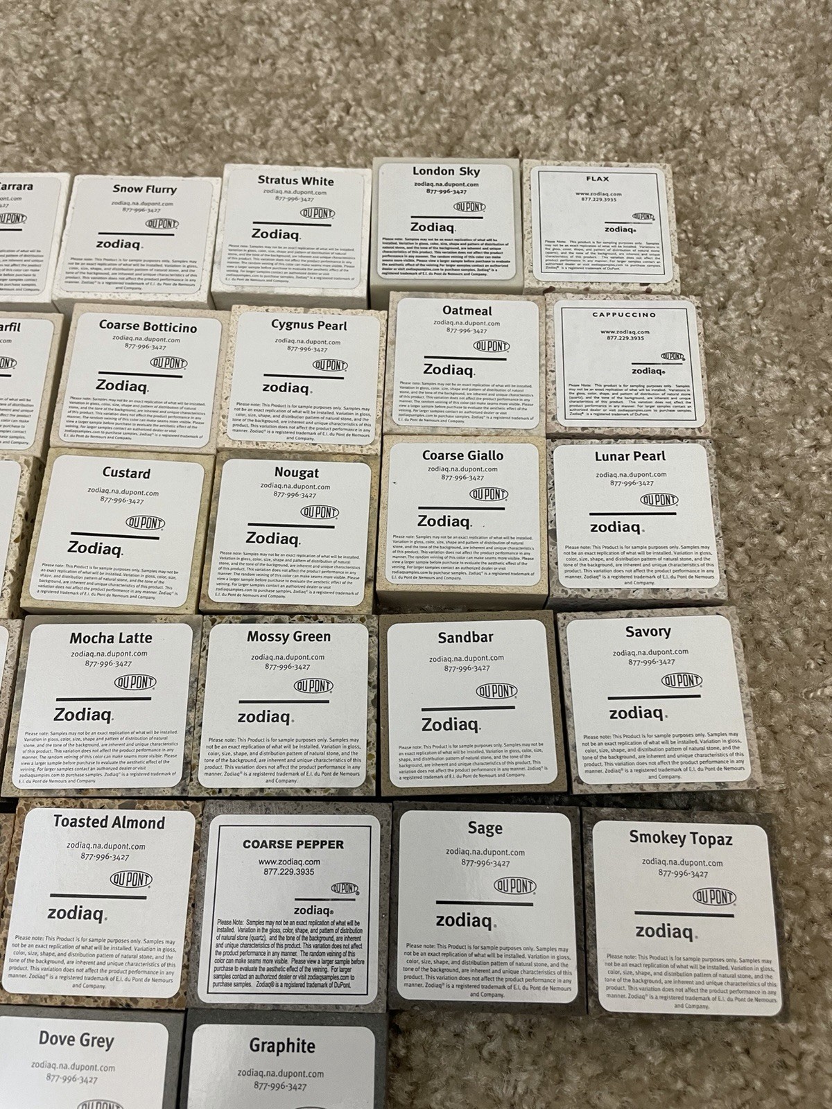 DuPont Zodiaq Quartz 32 Pc 2×2 Countertop Tile Sample Lot Quartz Swatches Corian