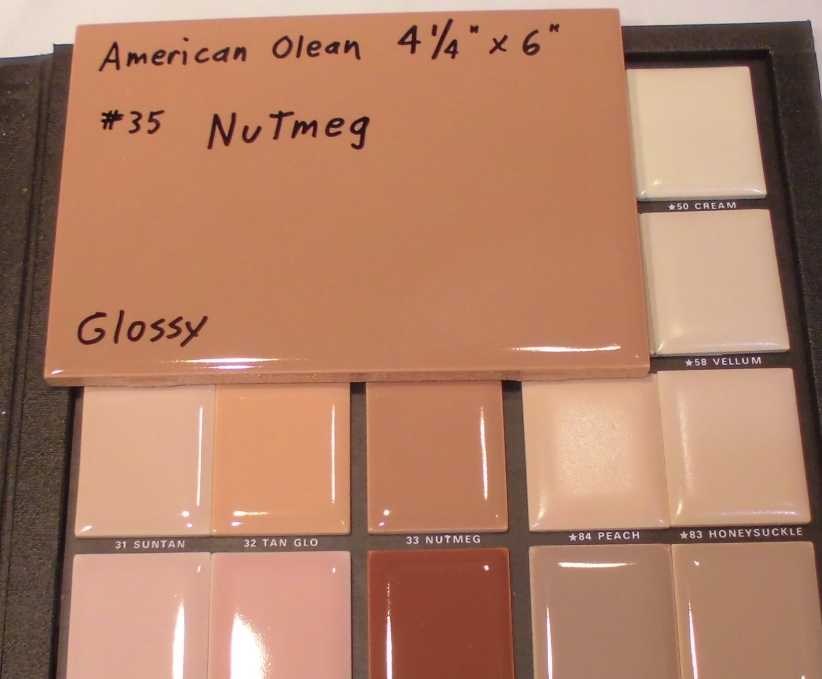 1 pc. *Nutmeg -Brown* Glossy Ceramic Tile #35 by American Olean 4-1/4″ X 6″ NOS