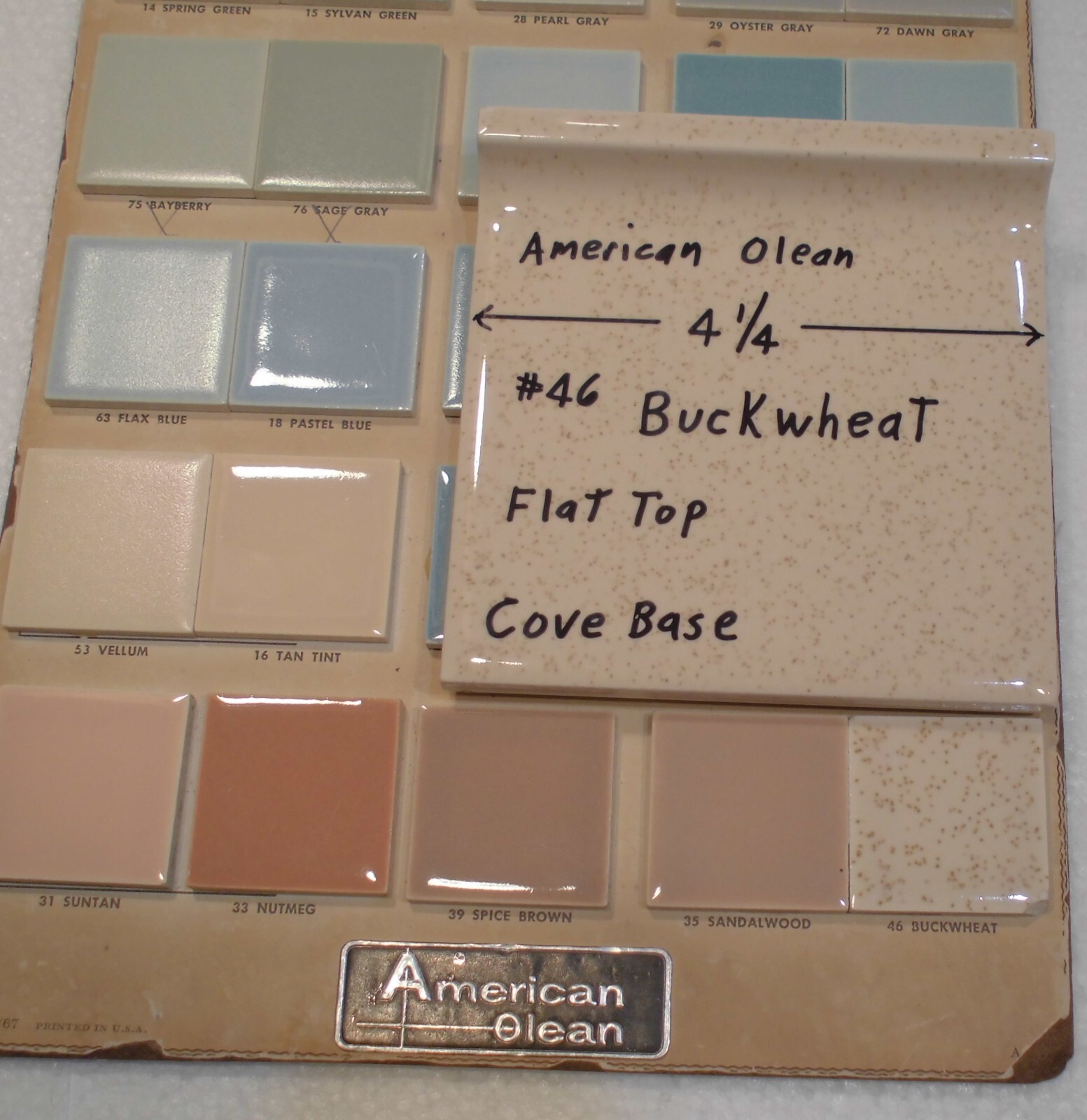 1 pc. *Buckwheat* Flat Top; base/cove Ceramic Tile; 4-1/4″ American Olean #46