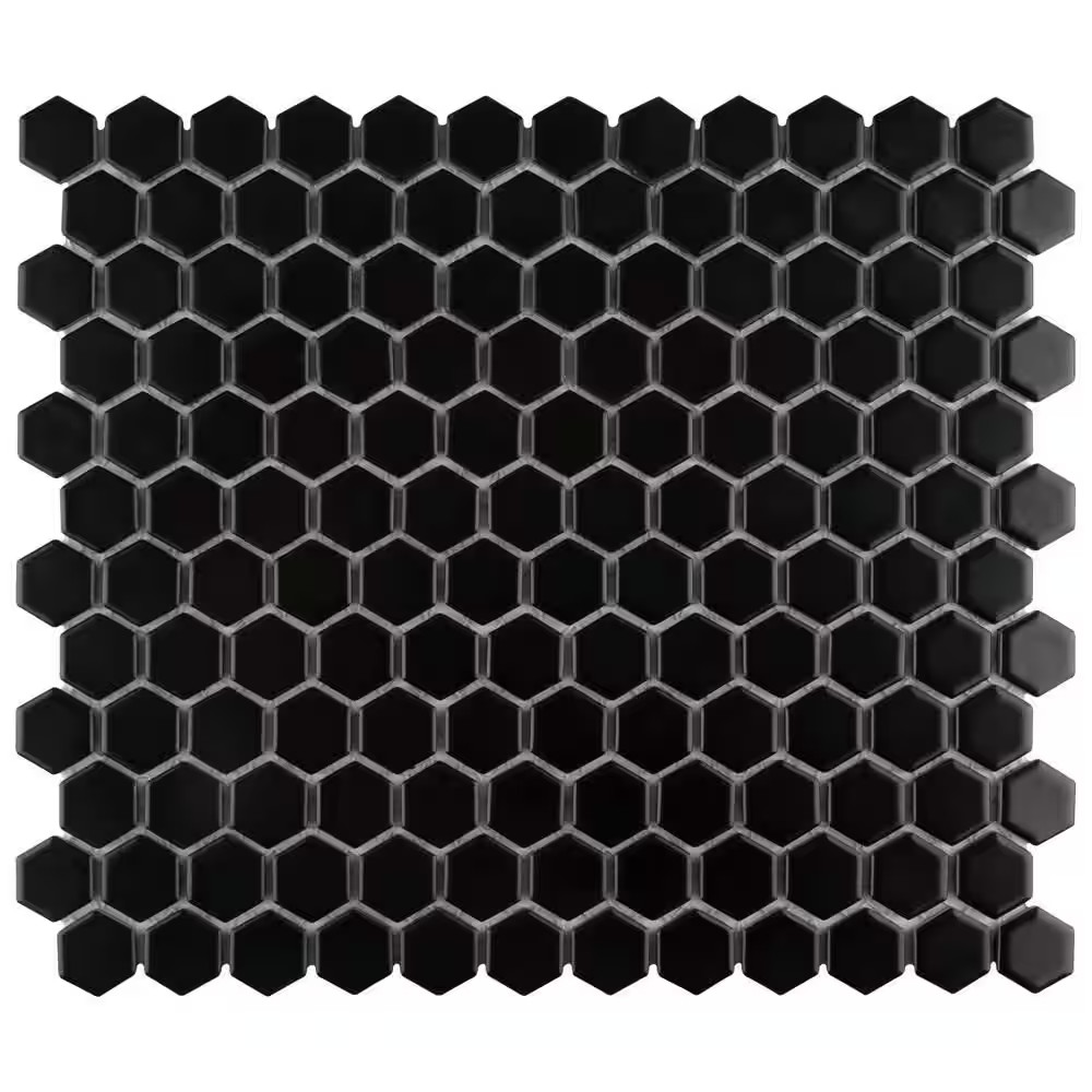 Metro 1 In. Hex Matte Black 10-1/4 In. X 11-7/8 In. Porcelain Mosaic Tile (8.6 S