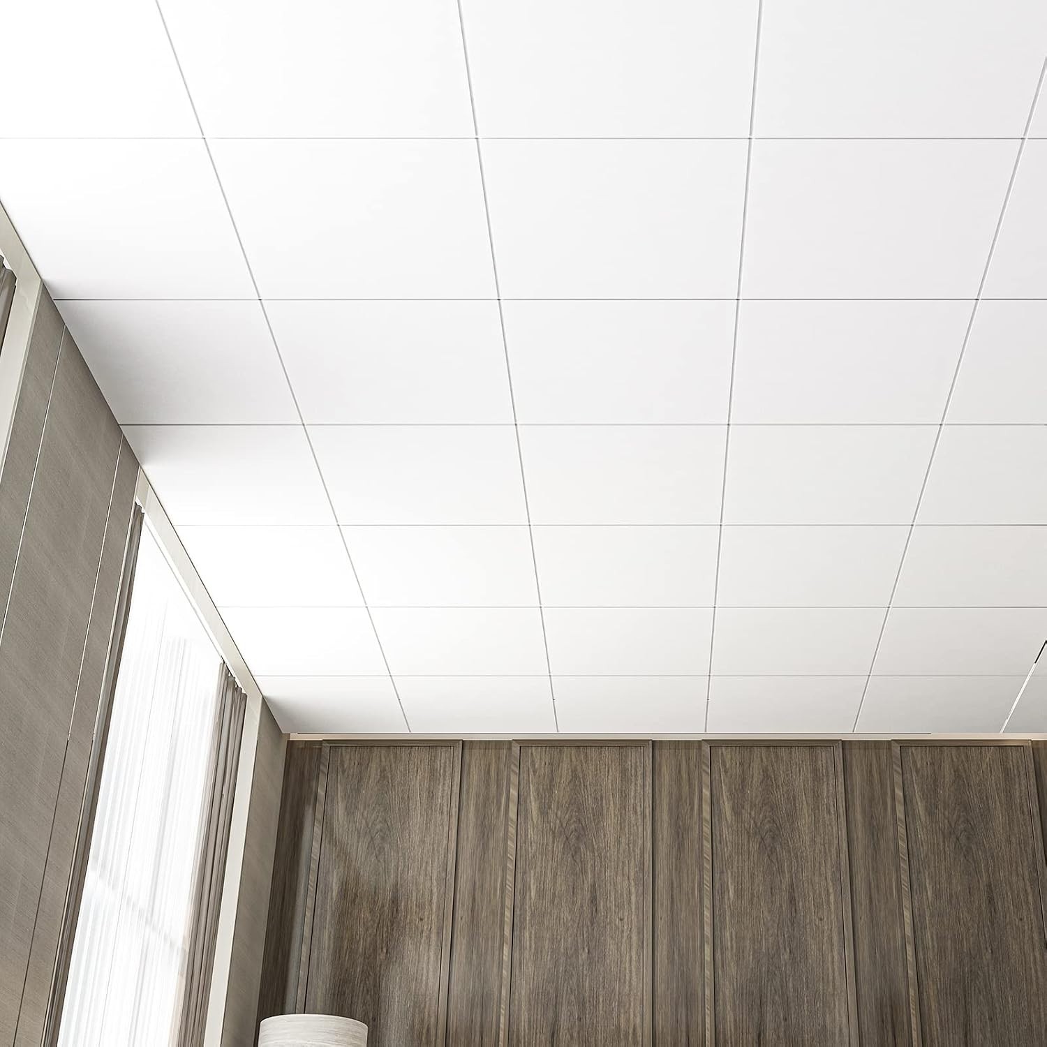 12-Pack Smooth Drop Ceiling Tile 2ft x 2ft – Fire-Rated, Waterproof, Reusable…