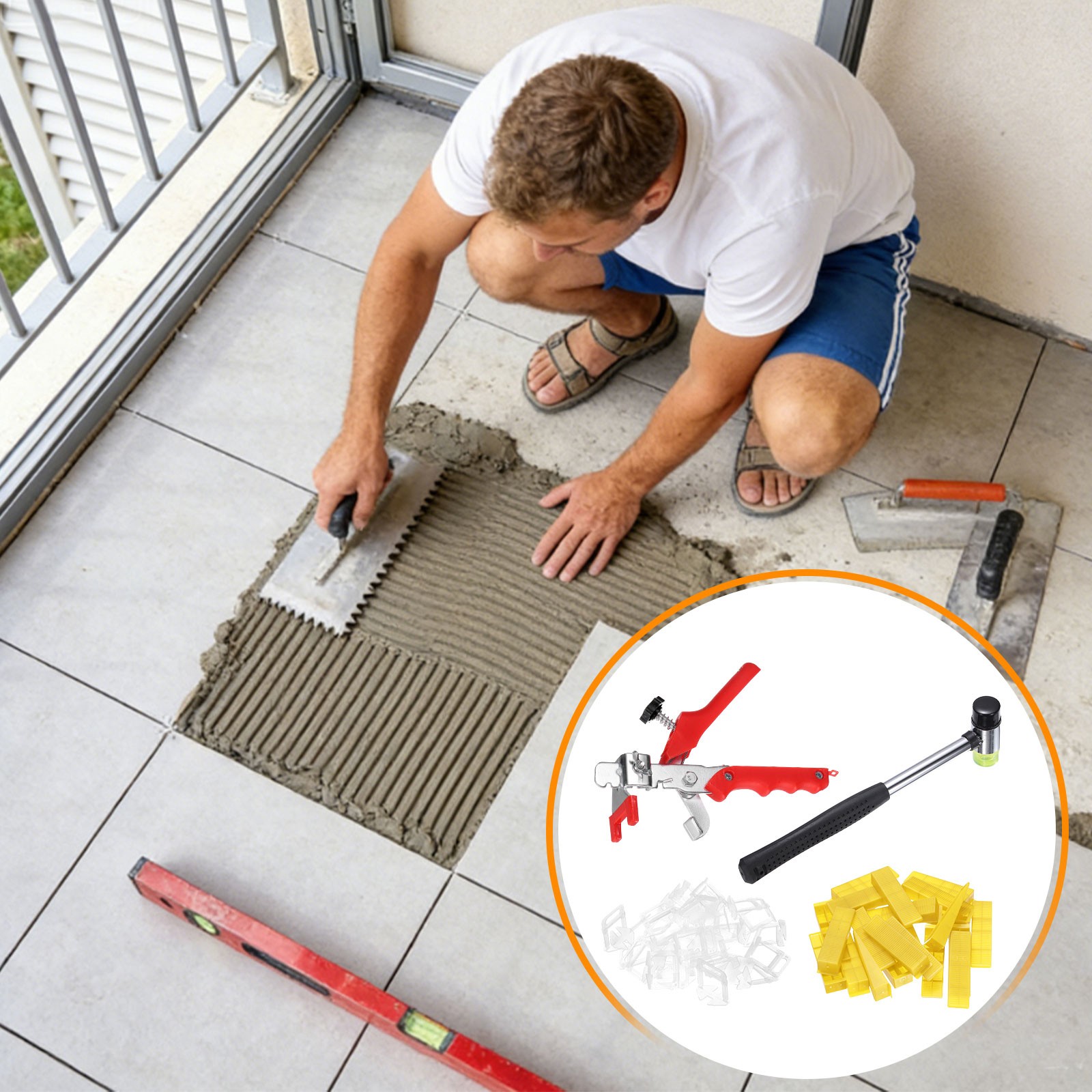 1 Set Tile Leveling System Kit, Wall/Floor Adjustment Leveling System, Yellow