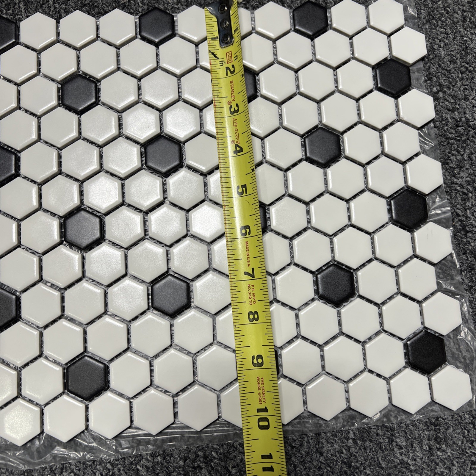 Soho White w Black Matte Hexagon Porcelain Mosaic (10) 12”x 10” Free Shipping