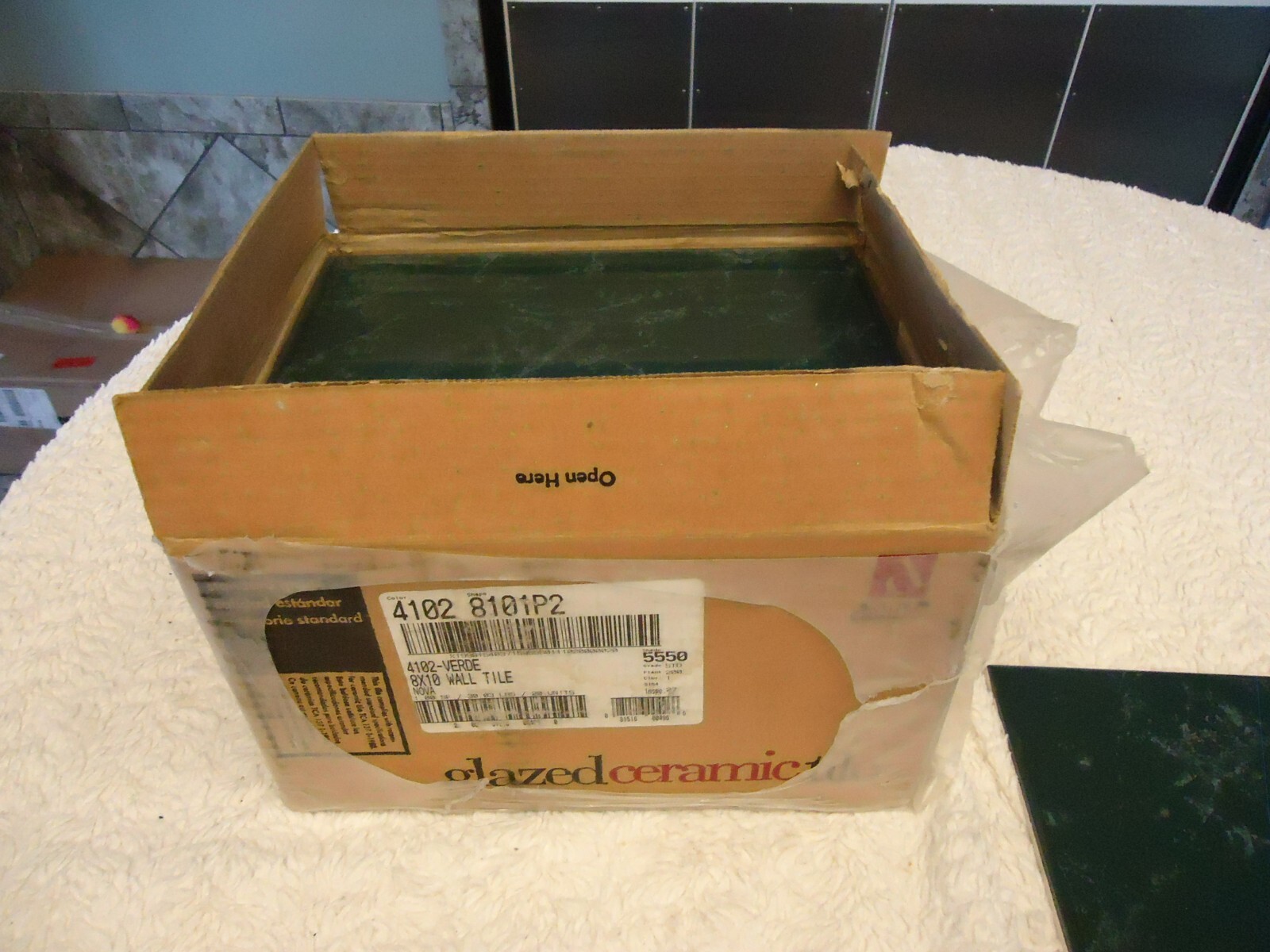 DALTILE 8″X10″ MARBLEIZED CERAMIC WALL TILE GREEN MARBLE DESIGN 20 PK ^