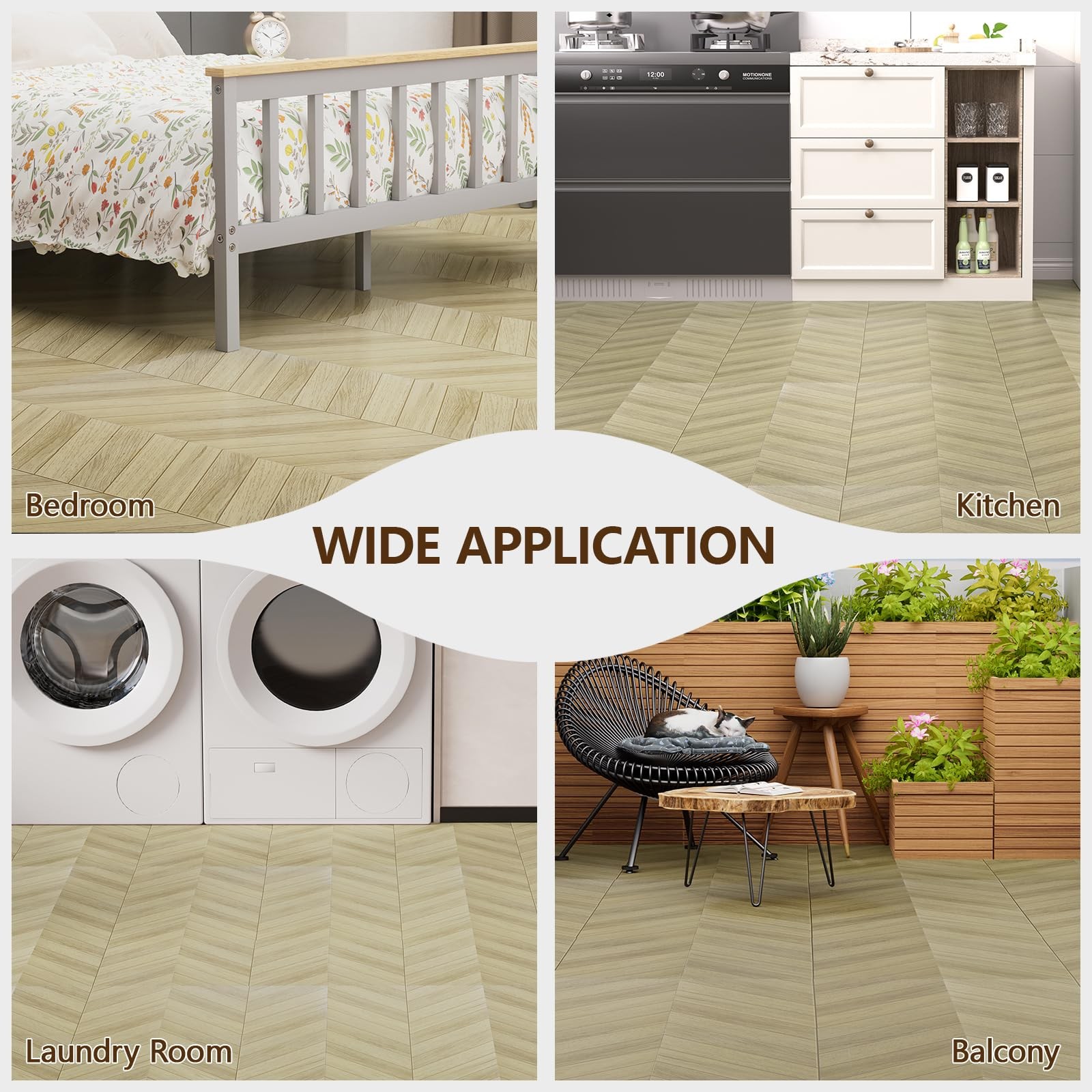 Peel and Stick Floor Tile, 10-Pack 12″ x 12″ Herringbone Wood Look Waterproof…